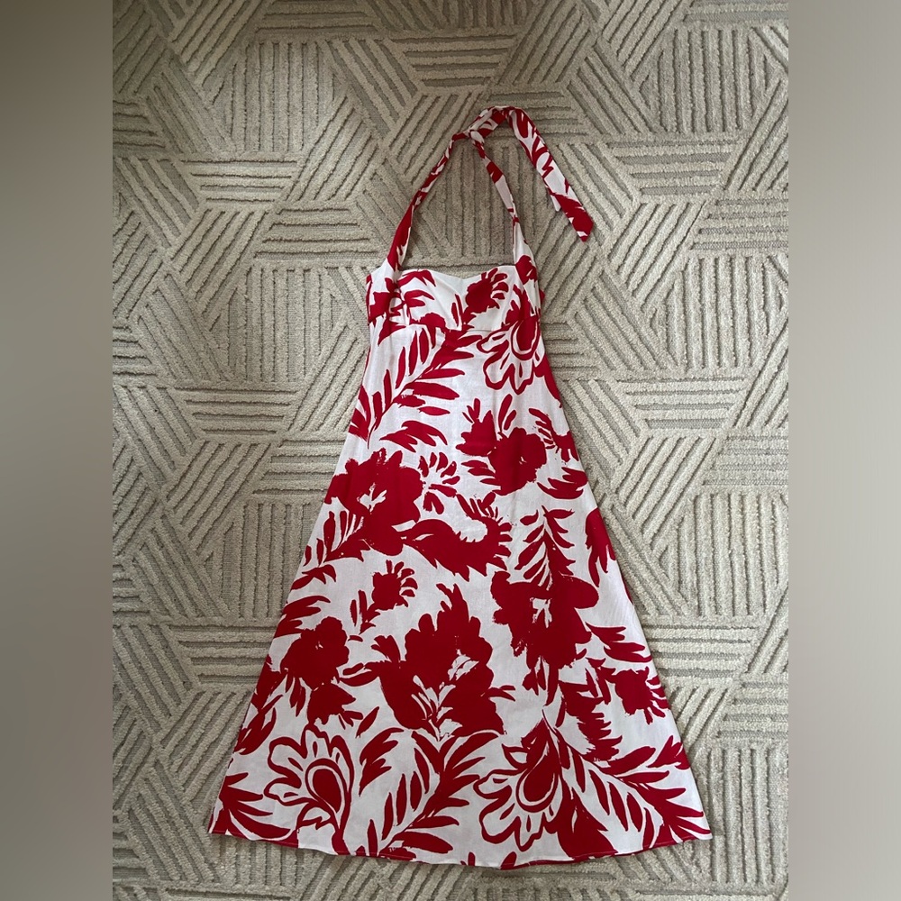 Zara linen Red and White Halter dress